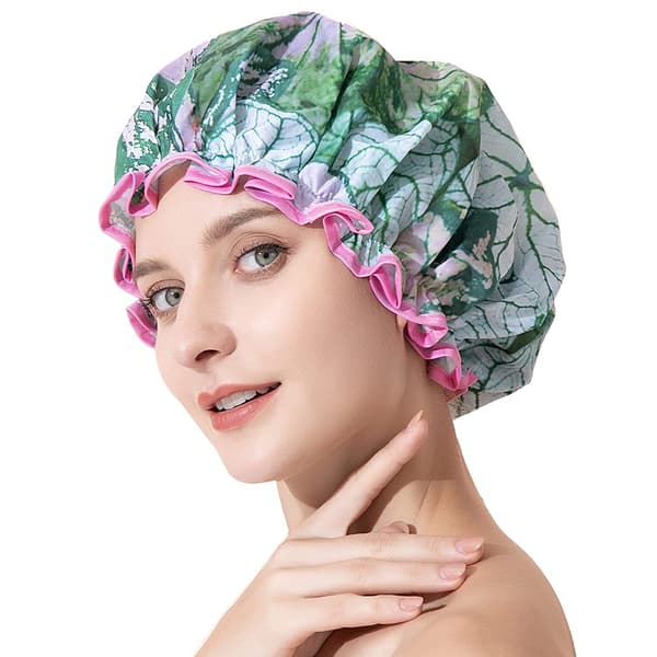 /#/Badehætte til kvinder Farverig 2 stk. Foret badehætte Oversized badehætte Vaskbar og vandtæt Pæn og smuk til alle hår/#/
