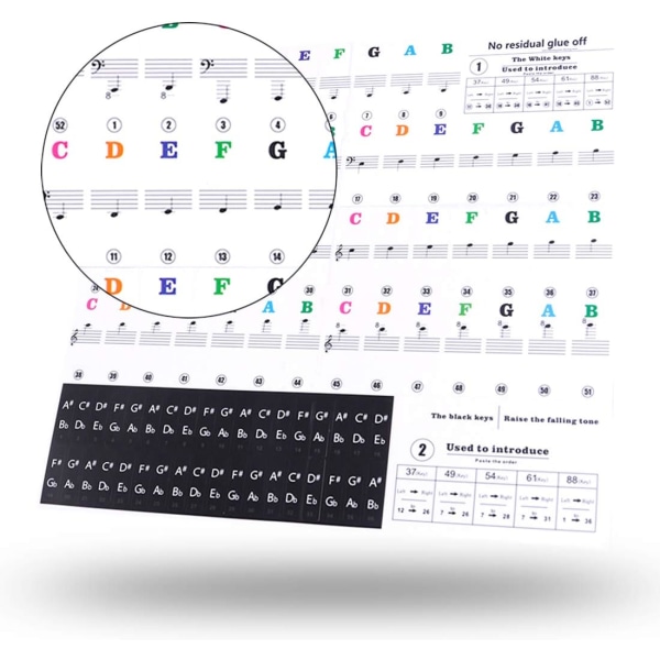 Pianotastatur-klistremerker for 37/49/54/61/88 hvite og svarte tangenter, gjennomsiktig