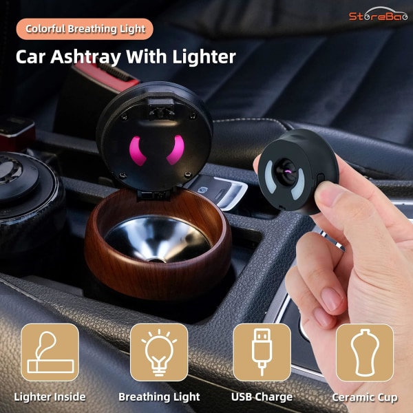 Bilaskebæger med lettere og farverigt LED-åndelys, tryk