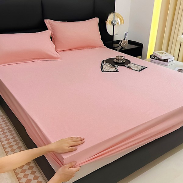 ##/Vasket bomullslaken i ensfarget, tettsittende, 180x200cm, 2 putevar##/
