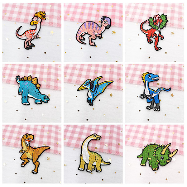 15 stk. broderede strygemærker med dinosaurmotiver