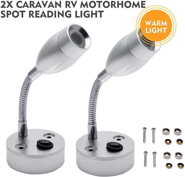 2x 12V LED Spotläslampa med strömbrytare för husbil, husvagn, båt