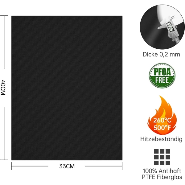 Sett med 8 BBQ Grillmatter - 40 x 33 cm - Teflonmatter, 100 % Non-Sti