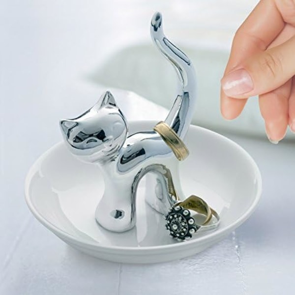 Gatto keramisk ringholder. Bakke til ringe og smykker. Keramik.