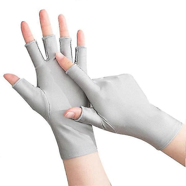 UV-skydd Halvfingerhandskar För Manikyr Gel Nagellampa Körning Sport Light Grey