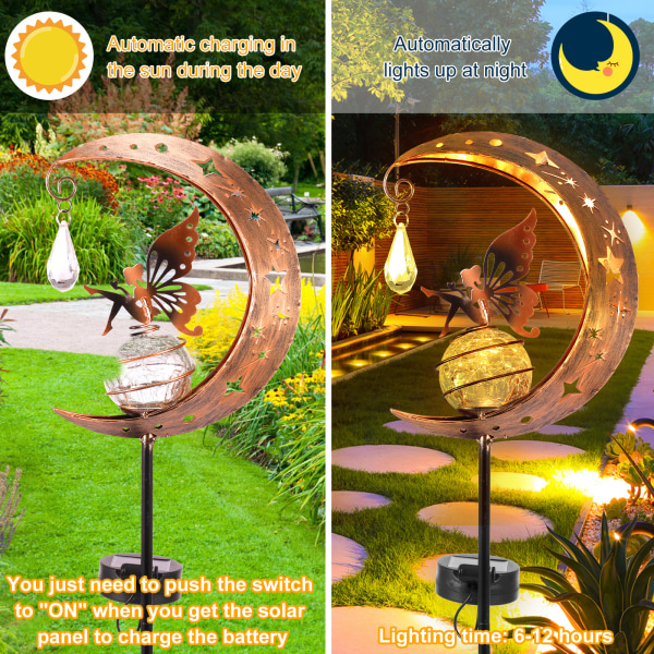 Aurinkoenergian puutarhavalot, ulkopuutarhan koristelu kuun muotoinen valo,
