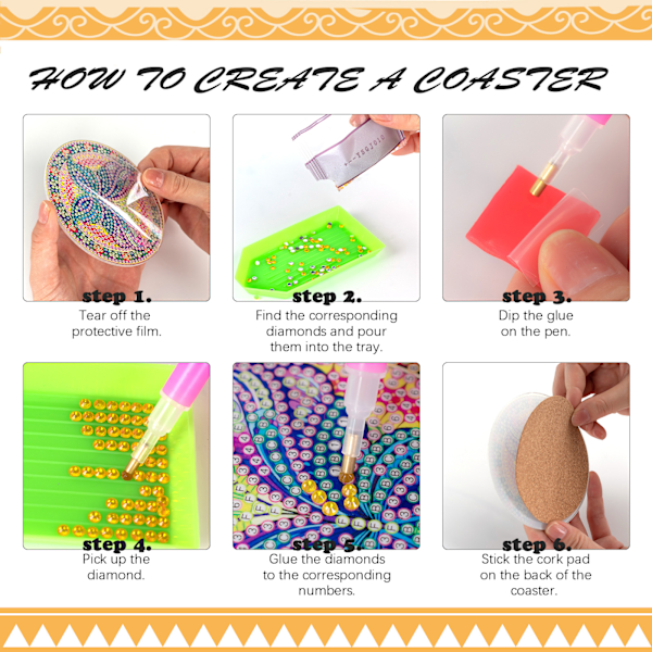 ##/Sæt med 6 DIY diamantmaleri-underkopper - element##/