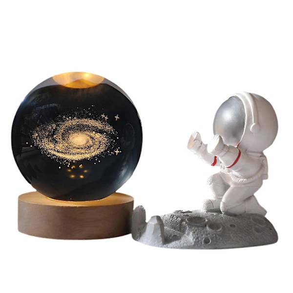 Stellar Sphere Lampe med Faux Krystal og LED Base, Klar Kugle med 3D Udskæring, Natlampe til Hjemmeindretning C