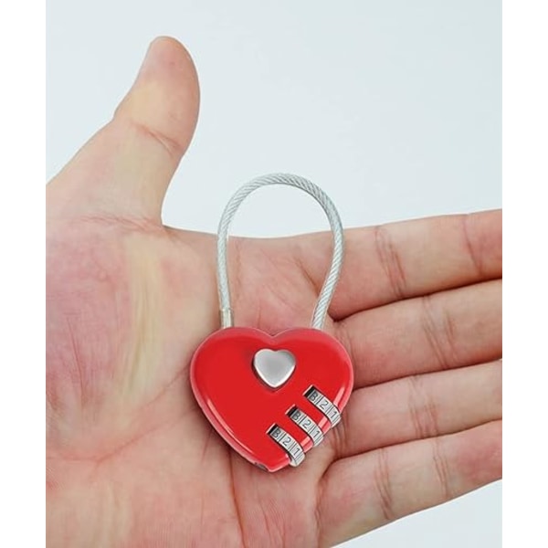 2-pack hjertehengelås ståltau - rød, 3-sifret kombinasjonslås M