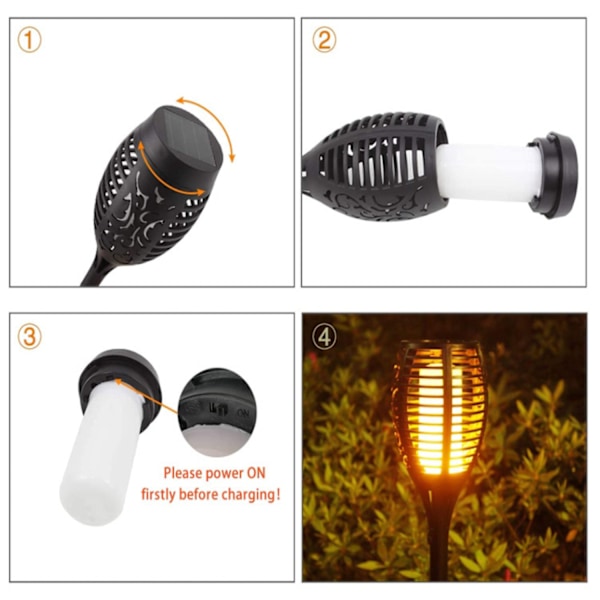 4-pak udendørs solcellelampe med flammeeffekt