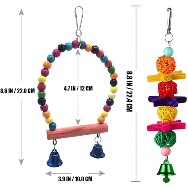 ##/Fugle Legetøj, 5 Stykker Tyggelegetøj, Svingende Pinde Træperler Bold Klokke##/