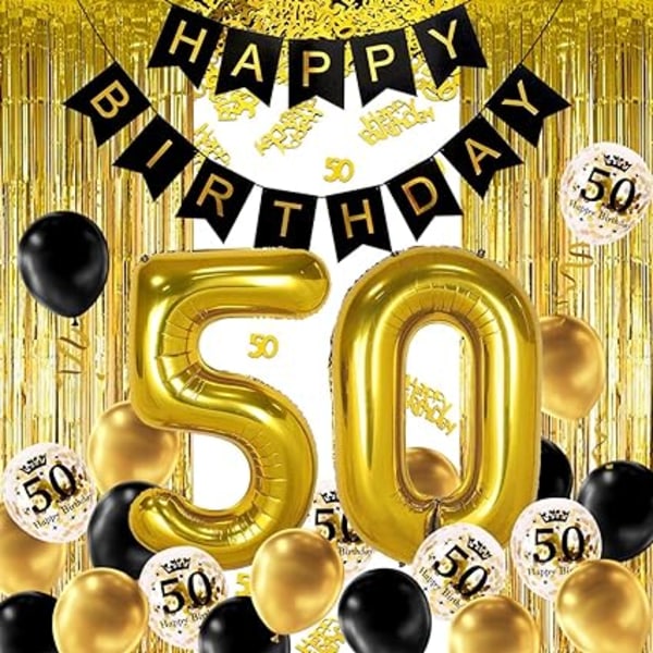 50 vuotta mustakultainen syntymäpäiväkoristelu, Happy Birthday Banner, H