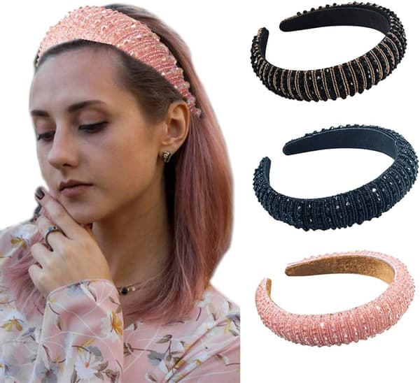 Kristallprydda Kuddförsedda Hårband Kvinnor Bling Bredd Hårband