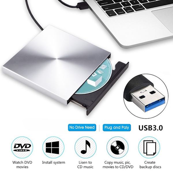 Extern CD/DVD-brännare i aluminiumlegering med USB 3.0