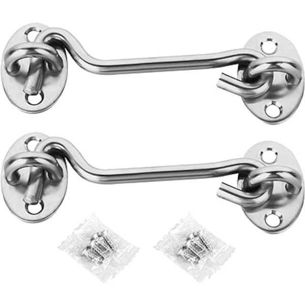 (4 Inch)2 Pack Including screws Hook and Eye Latch Stainless Ste