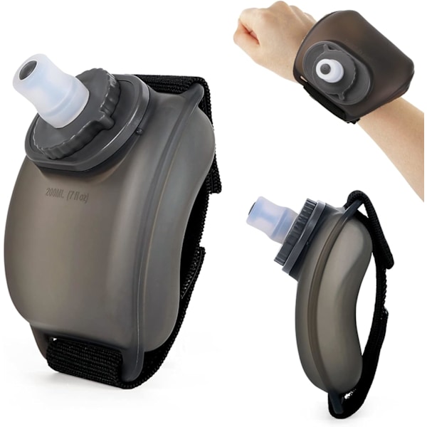 ##/Sportsflaske 200ml med håndledsrem (sort) og stropper##/