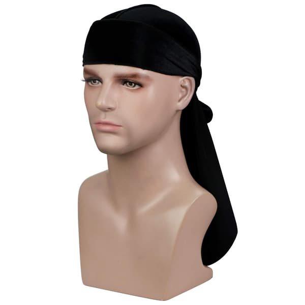 ##/(Svart) Sammetsbandana med extra lång svans och breda band##/