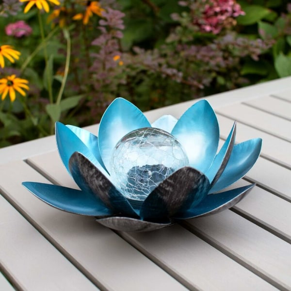 Blå Solar Lotus Flower Lamp - Varmvit - Ljusstark LED Flower Rec