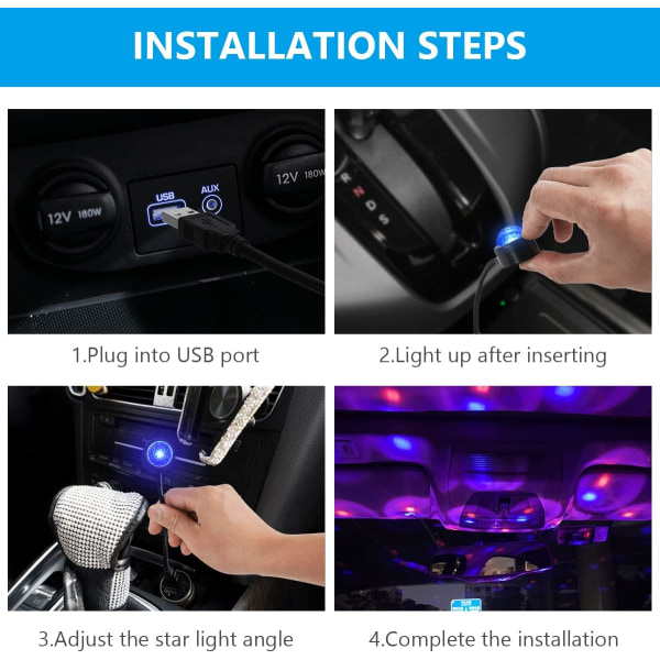 USB Car Roof Light, Mini Romantic USB LED Interiör Bil Light wit