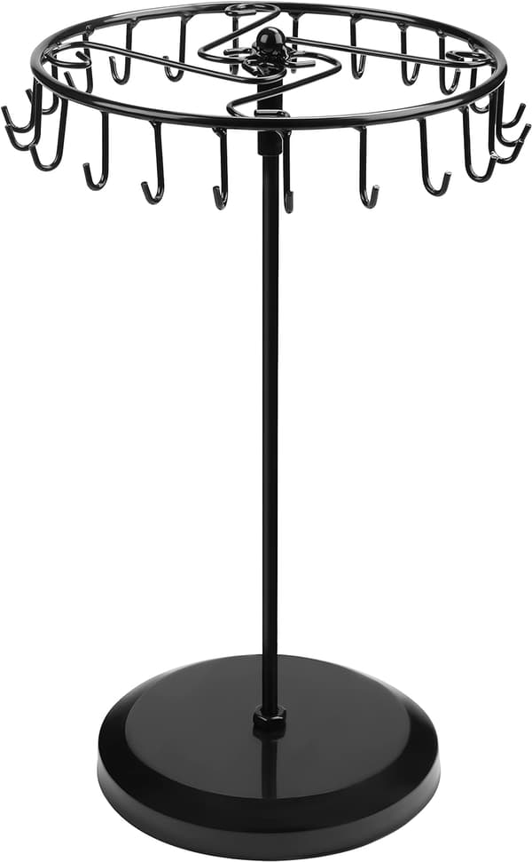 Sort Metal Roterende Smykkeholder (21 Kroge) - H33 x B21cm -