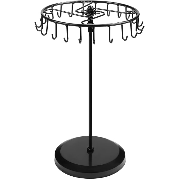 Svart metallroterande smyckeshållare (21 krokar) - H33 x B21cm -