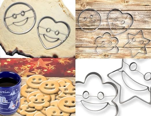 Kageudstikkere Sæt af 4 - Til Sjov Bagning - Emoji, Smiley, Hjerte og Stjerne