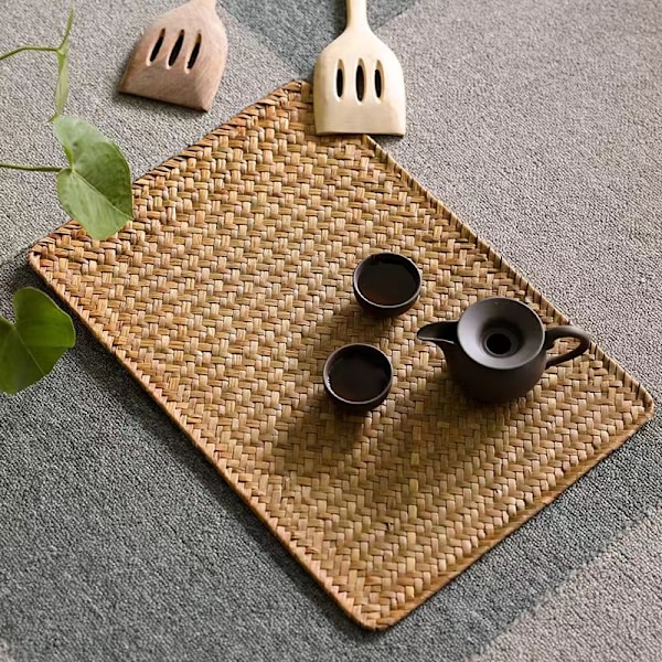 ##/Sett med 10 Naturlige Sjøgress Placemats 27*16 cm Rektangulære Rattan Placemats Vevde Viker Placemats for Middag/Kaffe Bord##/