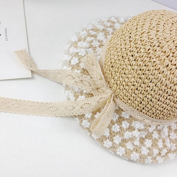 Damhatt i Halm, Vikbar, UV-skydd (Beige), Panamahatt med Bred Brätte