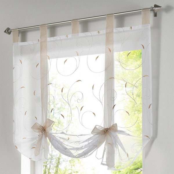 ##/Hvite broderte blomsterromerske gardiner##/