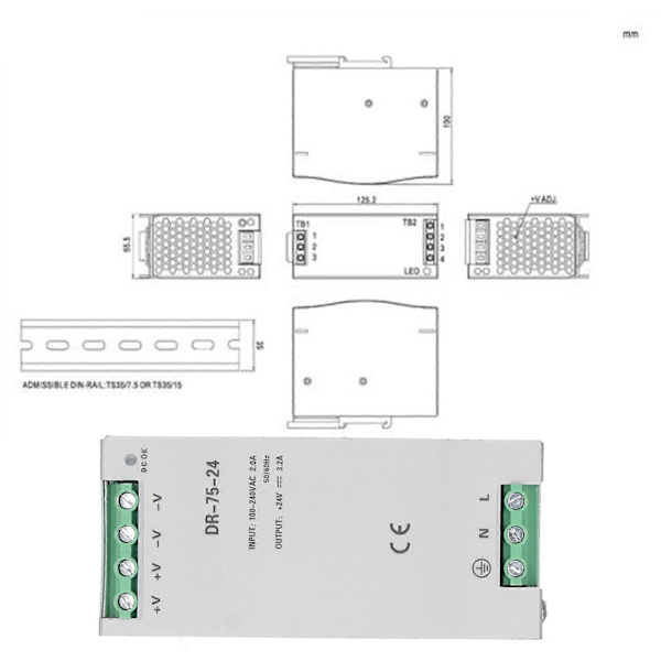 BERM Switchande Strömförsörjning DIN-skena Transformator Drivrutin DR7524 100240VAC