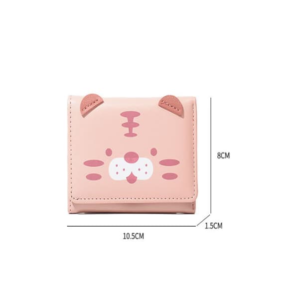 En liten vit tecknad tigerplånbok, 10,5 cm × 1,5 cm × 8 cm, hopfällbar