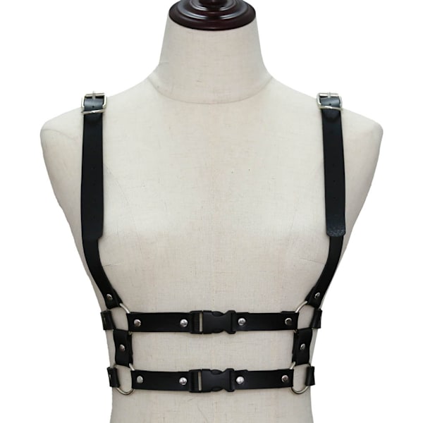 ##/Punk Midjeharness Bälte Läder Kropp Bröstkedja Svart Goth Väst##/
