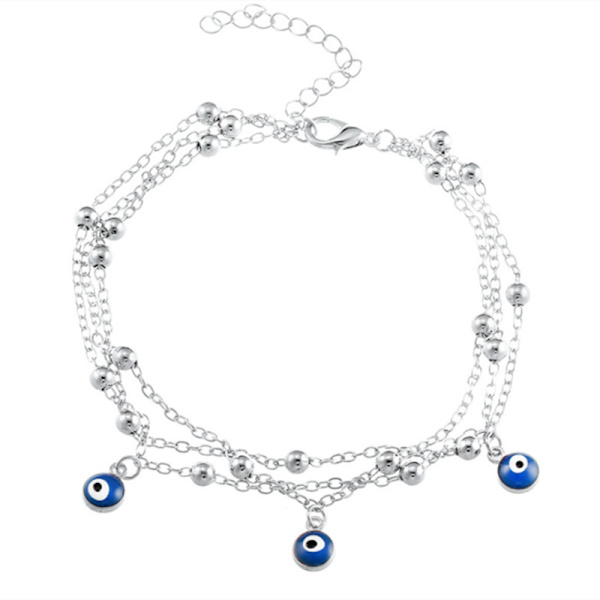 1 kpl (hopea, siniset silmät) Anklet-helmi Anklet-ranneke Helmiketju