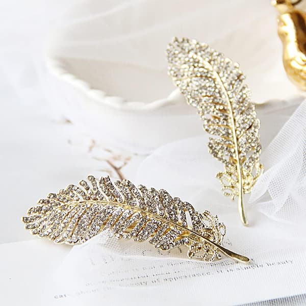 (2 stk, 7 cm, guld, sølv) SacJkt rhinestone hårklip, vintage mig