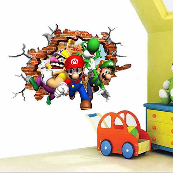 En bit 47×31cm 3D trasig vägg Mario barnrumsväggdekoration S
