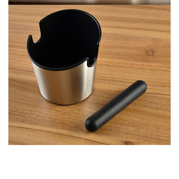 Knockbox, svart kaffeaccessoar Matt silver rund - Knock Box