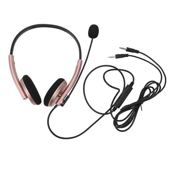Kundesenter Headset Multifunksjonell Stilig Støyreduserende HD-samtale Hørselvern Telefon Headset Rose Gold Dobbel 3.5mm