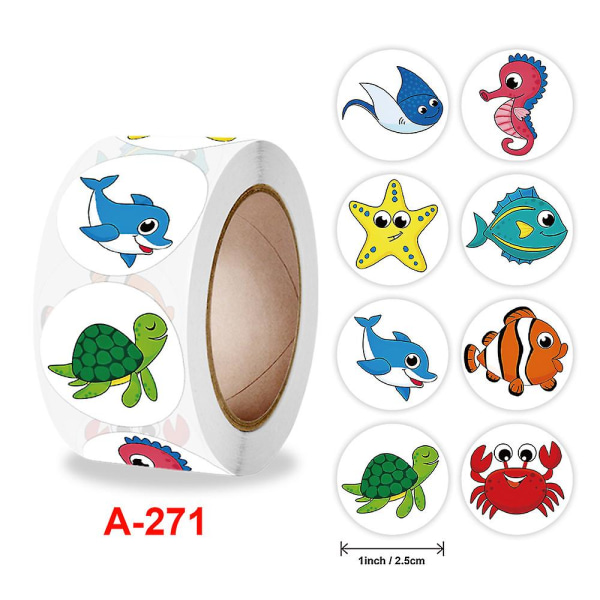 500 stk./rulle Søde Tegneserie Dyre Stickers Børnebelønning Etiket Opmuntring Scrapbooking Dekoration Papirvarer Sticker