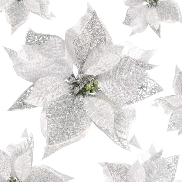 12 stycken konstgjorda julstjärnor julblommor glitterprydnader