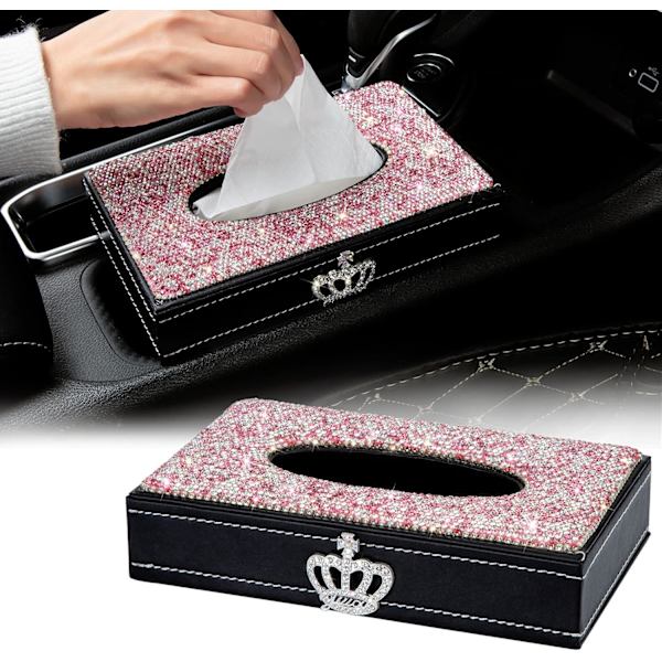 ##/Dekorativ Rektangulär Vävnadslåda (Rosa), Läder med Strass##/