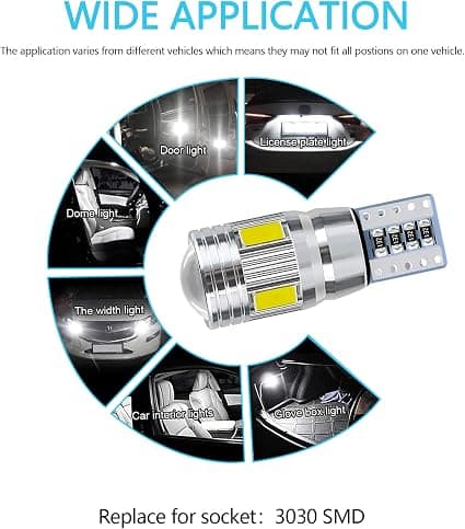 4 stk, T10 W5W pære led kuppel lys bil led interiør bil led ni