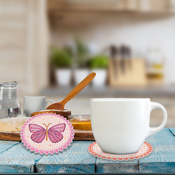 Pakke med 6 sommerfugle diamantmalede coasters