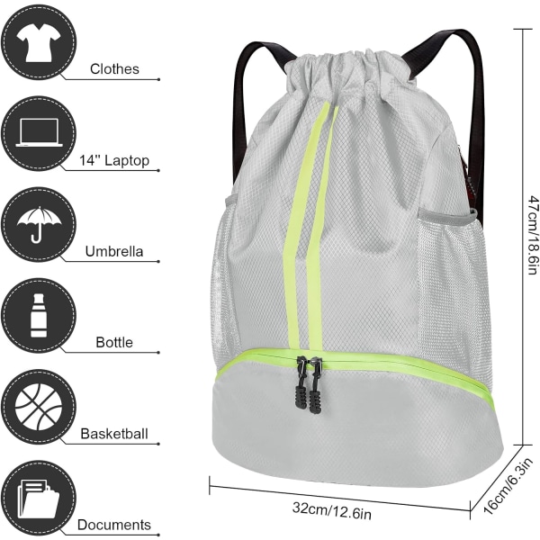 Grå treningsvesker med snøring, snøreveske i stoff Vanntett Breat