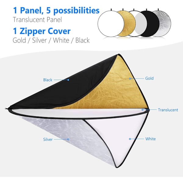 32in/80cm Lysreflektor Lysdiffuser 5 i 1 Sammenleggbar Multi-Di