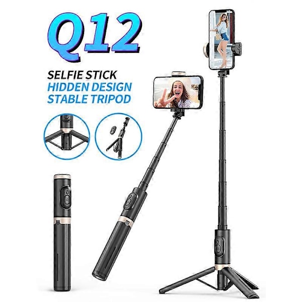 Q12 Trådløs Selfie Stick Multifunktionel Teleskopisk Roterbar Anti-shake Skridsikker Fotografering Bærbar Bluetooth-kompatibel Selfie Stick Mini Tripod B