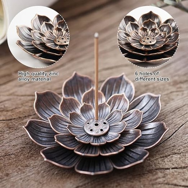 2 stk. Lotus Røgelsesholder, Bronze og Forgyldt Bronze, 6 Huller Messing