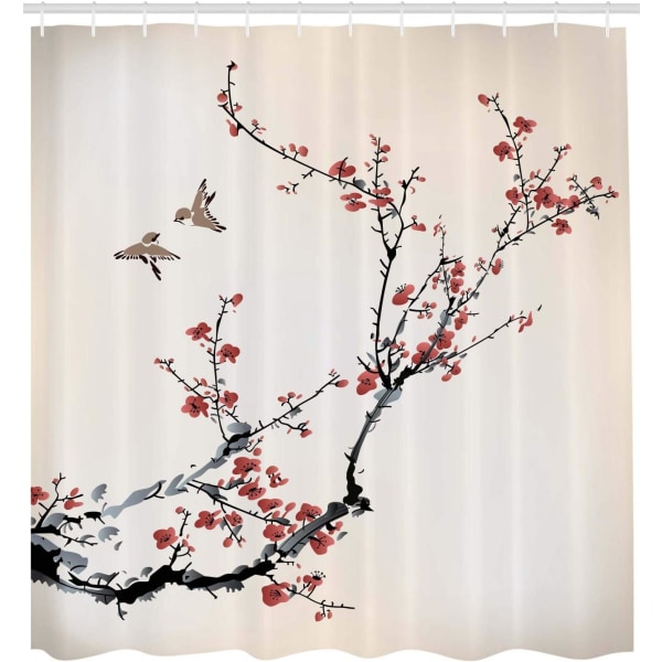 Nature Shower Curtain, Art Style Birds, Fabric Bathroom Decor Se