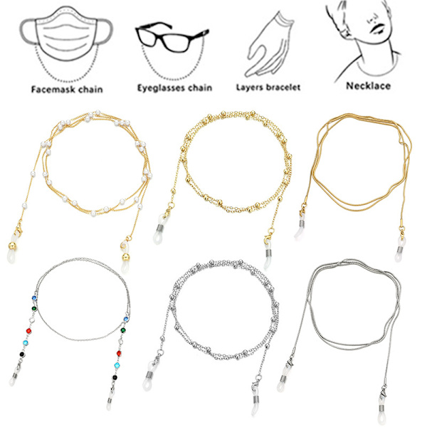 6 styck glasögonkedjor, eleganta glasögonhållare, pärlor, glasögon S
