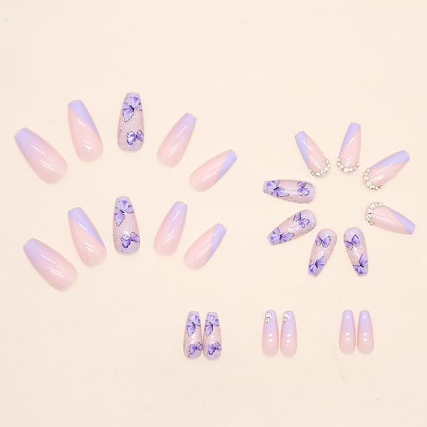 24 stk. Taro Butterfly (limtype) Falske Negle, Fransk Ballerina