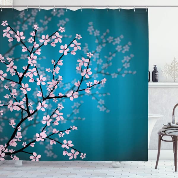 Japansk Bruseforhæng, Sakura Blomstermønster, Tekstil Badeværelse D